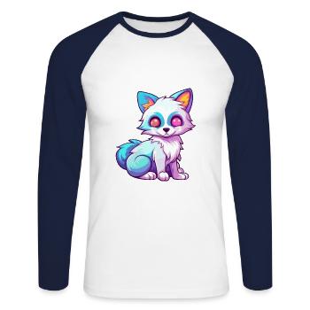 Arktisfuchs Bunte Aquarell-Karikatur Kawaii Anim - Unisex Baseballshirt langarm - Weiß/Navy - Vorne - Nik (191cm)