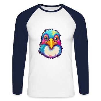 Penguin Colorful Watercolor Cartoon Kawaii Animal - Unisex Long Sleeve Baseball T-Shirt - white/navy - Front - Nik (191cm)