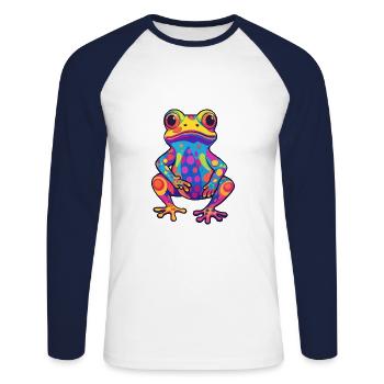 Frosch buntes Aquarell Cartoon Kawaii Tier - Unisex Baseballshirt langarm - Weiß/Navy - Vorne - Nik (191cm)