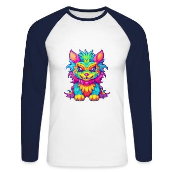 Chimère Aquarelle Colorée Dessin Animé Kawaii Animal - T-shirt baseball manches longues Homme - blanc/marine - Devant - Nik (191cm)