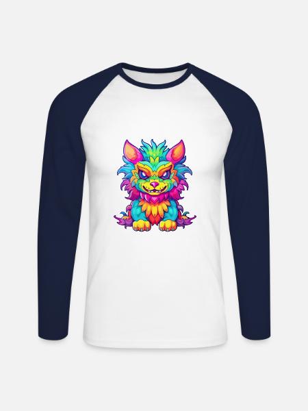 Chimera Colorful Watercolor Cartoon Kawaii Animal - Unisex Long Sleeve Baseball T-Shirt - white/navy