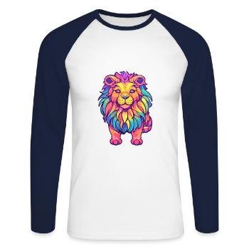 Lion Aquarelle Colorée Dessin Animé Kawaii Animal - T-shirt baseball manches longues Homme - blanc/marine - Devant - Nik (191cm)