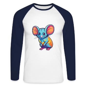 Elephant Shrew Colorful Watercolor Cartoon Kawaii - Unisex Long Sleeve Baseball T-Shirt - white/navy - Front - Nik (191cm)