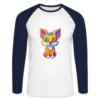 Coyote Colorful Watercolor Cartoon Kawaii Animal - Unisex Long Sleeve Baseball T-Shirt - white/navy - Front - Nik (191cm)