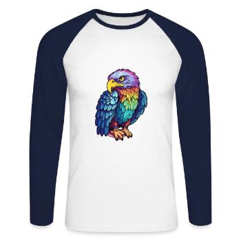 Eagle Colorful Watercolor Cartoon Kawaii Animal - Unisex Long Sleeve Baseball T-Shirt - white/navy - Front - Nik (191cm)