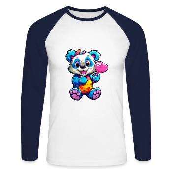 Panda Buntes Aquarell Cartoon Kawaii Tier - Unisex Baseballshirt langarm - Weiß/Navy - Vorne - Nik (191cm)