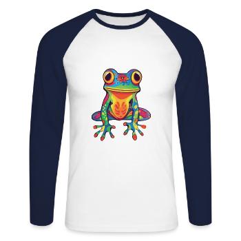 Frosch buntes Aquarell Cartoon Kawaii Tier - Unisex Baseballshirt langarm - Weiß/Navy - Vorne - Nik (191cm)
