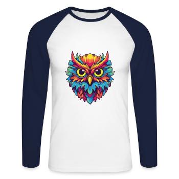 Eule buntes Aquarell Cartoon Kawaii Tier - Unisex Baseballshirt langarm - Weiß/Navy - Vorne - Nik (191cm)
