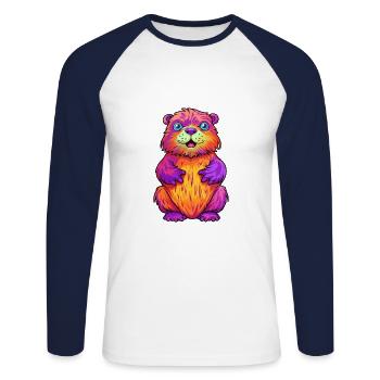 Beaver Colorful Watercolor Cartoon Kawaii Animal - Unisex Long Sleeve Baseball T-Shirt - white/navy - Front - Nik (191cm)