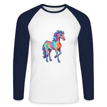 Pferd buntes Aquarell Karikatur Kawaii Tier - Unisex Baseballshirt langarm - Weiß/Navy - Vorne - Nik (191cm)