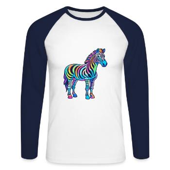 Zebra buntes Aquarell Cartoon Kawaii Tier - Unisex Baseballshirt langarm - Weiß/Navy - Vorne - Nik (191cm)