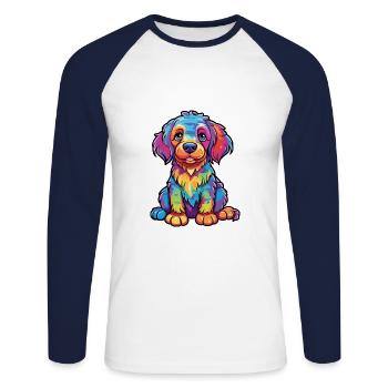 Chien Aquarelle Colorée Dessin Animé Kawaii Animal - T-shirt baseball manches longues Homme - blanc/marine - Devant - Nik (191cm)