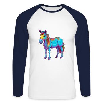 Esel buntes Aquarell Cartoon Kawaii Tier - Unisex Baseballshirt langarm - Weiß/Navy - Vorne - Nik (191cm)