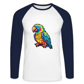 Parrot Colorful Watercolor Cartoon Kawaii Animal - Unisex Long Sleeve Baseball T-Shirt - white/navy - Front - Nik (191cm)