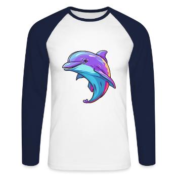 Delfin buntes Aquarell Cartoon Kawaii Tier - Unisex Baseballshirt langarm - Weiß/Navy - Vorne - Nik (191cm)