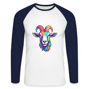 Ziege buntes Aquarell Cartoon Kawaii Tier - Unisex Baseballshirt langarm - Weiß/Navy - Vorne - Nik (191cm)