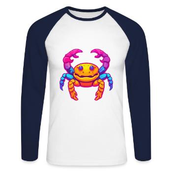 Crab Colorful Watercolor Cartoon Kawaii Animal - Unisex Long Sleeve Baseball T-Shirt - white/navy - Front - Nik (191cm)