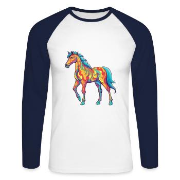 Cheval Aquarelle Colorée Dessin Animé Kawaii Animal - T-shirt baseball manches longues Homme - blanc/marine - Devant - Nik (191cm)