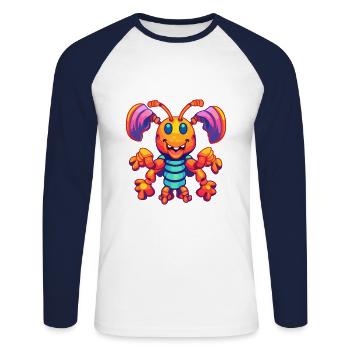 Lobster Colorful Watercolor Cartoon Kawaii Animal - Unisex Long Sleeve Baseball T-Shirt - white/navy - Front - Nik (191cm)