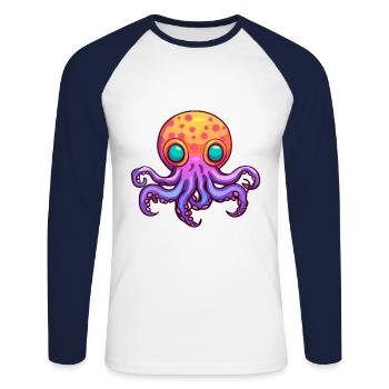 Oktopus Buntes Aquarell Cartoon Kawaii Tier - Unisex Baseballshirt langarm - Weiß/Navy - Vorne - Nik (191cm)