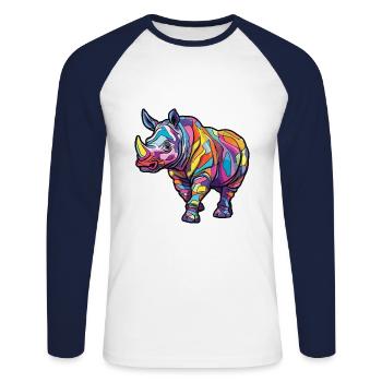 Rhino Colorful Watercolor Cartoon Kawaii Animal - Unisex Long Sleeve Baseball T-Shirt - white/navy - Front - Nik (191cm)