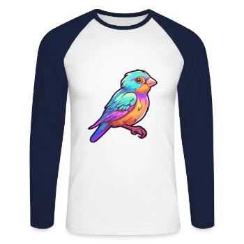 Sparrow Colorful Watercolor Cartoon Kawaii Animal - Unisex Long Sleeve Baseball T-Shirt - white/navy - Front - Nik (191cm)
