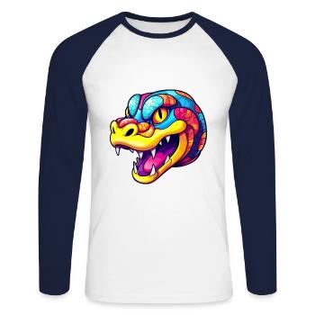 Schlange bunte Aquarell-Karikatur Kawaii-Tier - Unisex Baseballshirt langarm - Weiß/Navy - Vorne - Nik (191cm)
