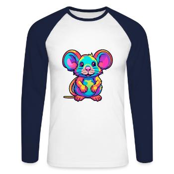 Rat Colorful Watercolor Cartoon Kawaii Animal - Unisex Long Sleeve Baseball T-Shirt - white/navy - Front - Nik (191cm)