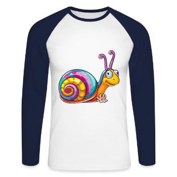 Snail Colorful Watercolor Cartoon Kawaii Animal - Unisex Long Sleeve Baseball T-Shirt - white/navy - Front - Nik (191cm)
