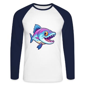 Barracuda Bunte Aquarell-Karikatur Kawaii Anima - Unisex Baseballshirt langarm - Weiß/Navy - Vorne - Nik (191cm)