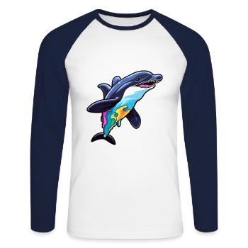 Orca Colorful Watercolor Cartoon Kawaii Animal - Unisex Long Sleeve Baseball T-Shirt - white/navy - Front - Nik (191cm)