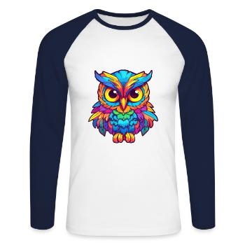 Eule Buntes Aquarell Cartoon Kawaii Tier - Unisex Baseballshirt langarm - Weiß/Navy - Vorne - Nik (191cm)