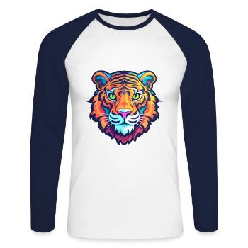 Tiger Colorful Watercolor Cartoon Kawaii Animal - Unisex Long Sleeve Baseball T-Shirt - white/navy - Front - Nik (191cm)