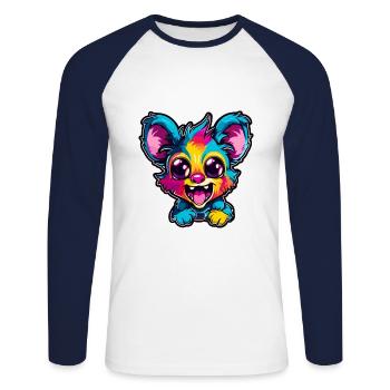 Aye Aye Bunte Aquarell-Karikatur Kawaii-Tier - Unisex Baseballshirt langarm - Weiß/Navy - Vorne - Nik (191cm)