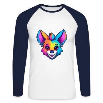 Aardwolf Aquarelle Colorée Dessin Animé Kawaii Animal - T-shirt baseball manches longues Homme - blanc/marine - Devant - Nik (191cm)
