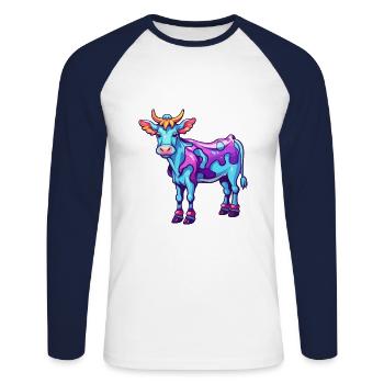 Kuh buntes Aquarell Cartoon Kawaii Tier - Unisex Baseballshirt langarm - Weiß/Navy - Vorne - Nik (191cm)