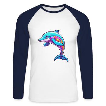 Delfin buntes Aquarell Cartoon Kawaii Tier - Unisex Baseballshirt langarm - Weiß/Navy - Vorne - Nik (191cm)