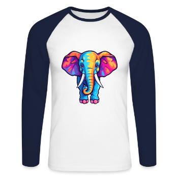 Elephant Colorful Watercolor Cartoon Kawaii Animal - Unisex Long Sleeve Baseball T-Shirt - white/navy - Front - Nik (191cm)