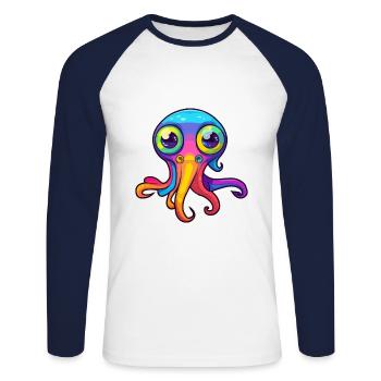 Squid Colorful Watercolor Cartoon Kawaii Animal - Unisex Long Sleeve Baseball T-Shirt - white/navy - Front - Nik (191cm)
