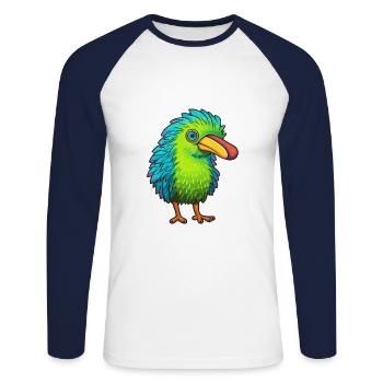 Kiwi Buntes Aquarell Cartoon Kawaii Tier - Unisex Baseballshirt langarm - Weiß/Navy - Vorne - Nik (191cm)