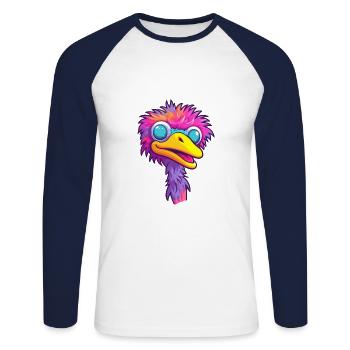 Strauß buntes Aquarell Cartoon Kawaii Tier - Unisex Baseballshirt langarm - Weiß/Navy - Vorne - Nik (191cm)
