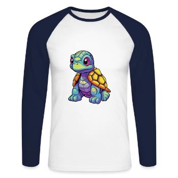 Turtle Colorful Watercolor Cartoon Kawaii Animal - Unisex Long Sleeve Baseball T-Shirt - white/navy - Front - Nik (191cm)