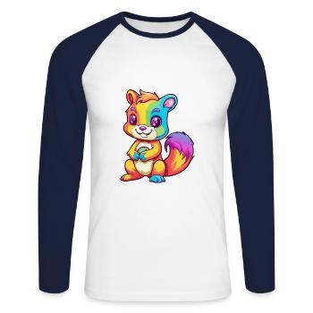 Squirrel Colorful Watercolor Cartoon Kawaii Animal - Unisex Long Sleeve Baseball T-Shirt - white/navy - Front - Nik (191cm)