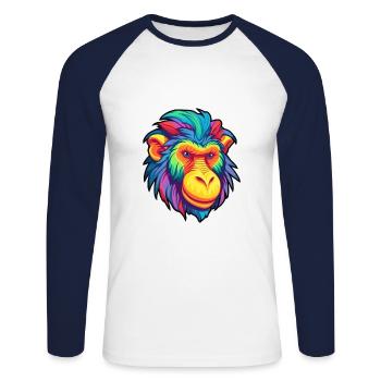 Mandrill Aquarelle Colorée Dessin Animé Kawaii Animal - T-shirt baseball manches longues Homme - blanc/marine - Devant - Nik (191cm)