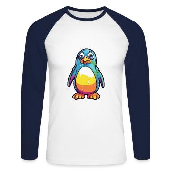 Penguin Colorful Watercolor Cartoon Kawaii Animal - Unisex Long Sleeve Baseball T-Shirt - white/navy - Front - Nik (191cm)