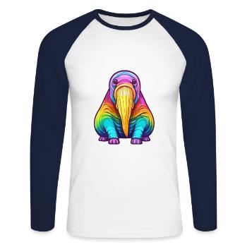 Morse aquarelle colorée dessin animé Kawaii Animal - T-shirt baseball manches longues Homme - blanc/marine - Devant - Nik (191cm)