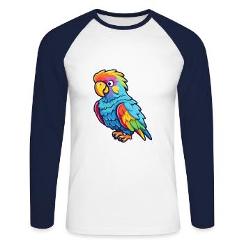Parrot Colorful Watercolor Cartoon Kawaii Animal - Unisex Long Sleeve Baseball T-Shirt - white/navy - Front - Nik (191cm)
