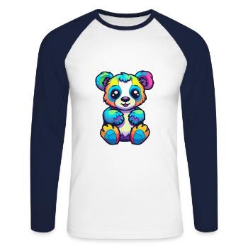 Panda Colorful Watercolor Cartoon Kawaii Animal - Unisex Long Sleeve Baseball T-Shirt - white/navy - Front - Nik (191cm)