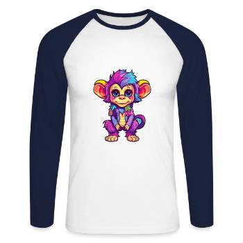 Monkey Colorful Watercolor Cartoon Kawaii Animal - Unisex Long Sleeve Baseball T-Shirt - white/navy - Front - Nik (191cm)