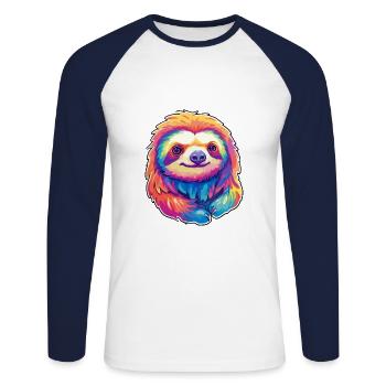 Faultier buntes Aquarell Cartoon Kawaii Tier - Unisex Baseballshirt langarm - Weiß/Navy - Vorne - Nik (191cm)